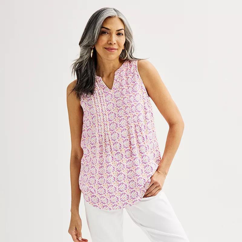 Women's Croft & Barrow® Pintuck Sleeveless Shell Top, Size: Medium, Red Fun Anchor Product Image