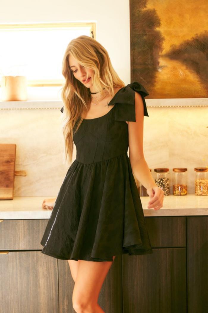 Textured Bow Strap Dress Product Image