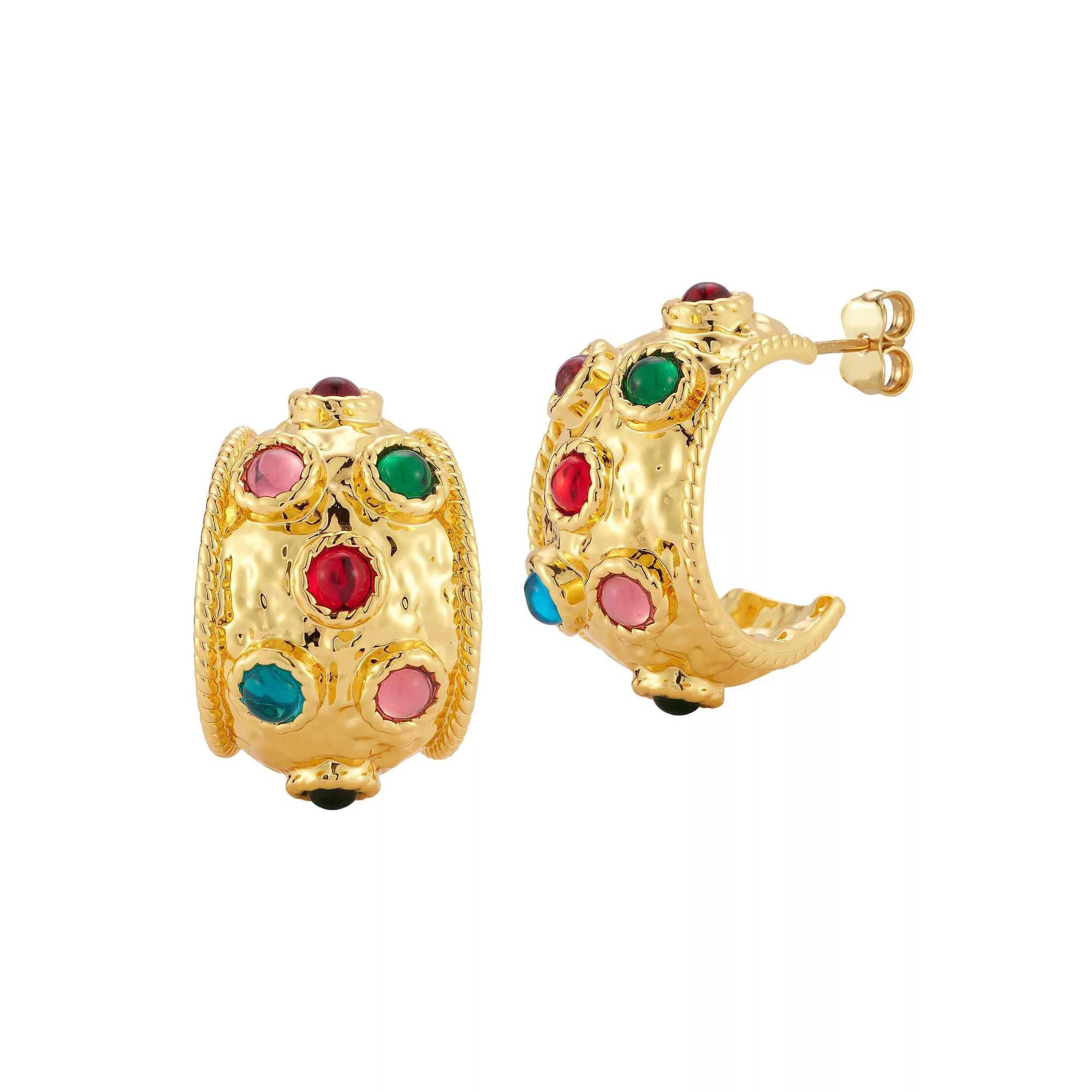 WINX 18k Gold Plated Vintage Bold Wide Hoop Earrings, Women's, Gold Tone Cz Product Image