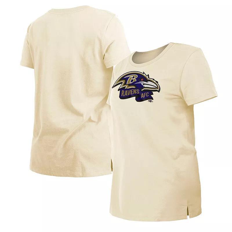Women's New Era Cream Baltimore Ravens Chrome Sideline T-Shirt, Size: XL, Beige Product Image