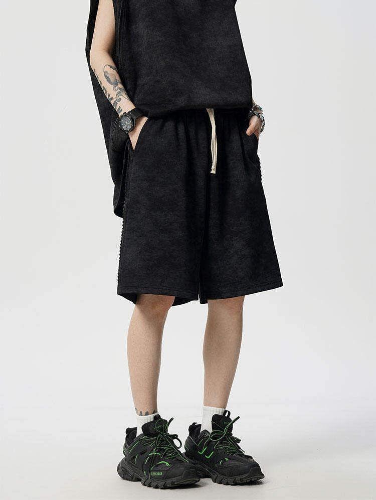 Set: Crew Neck Striped Tie Dye Tank Top + Mid Rise Shorts Product Image