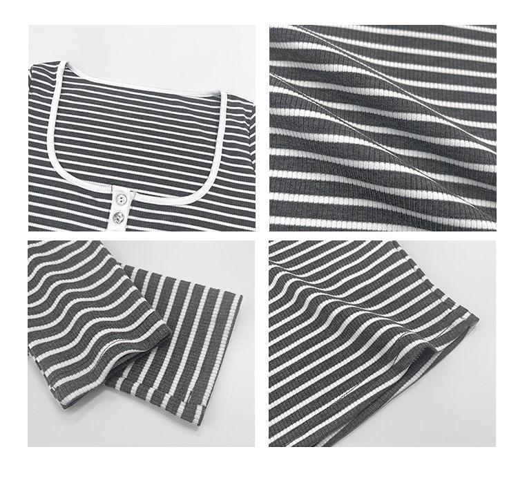Striped Scoop-Neck Henley T-Shirt Product Image