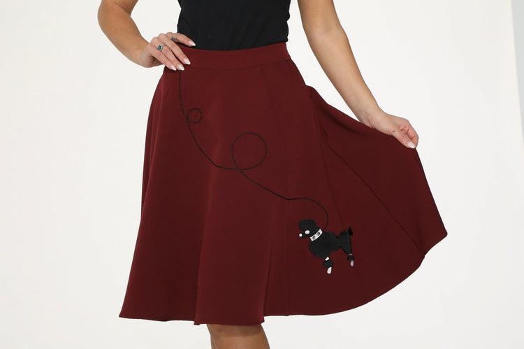 Burgundy Black Embroidered Poodle Swing Skirt Product Image