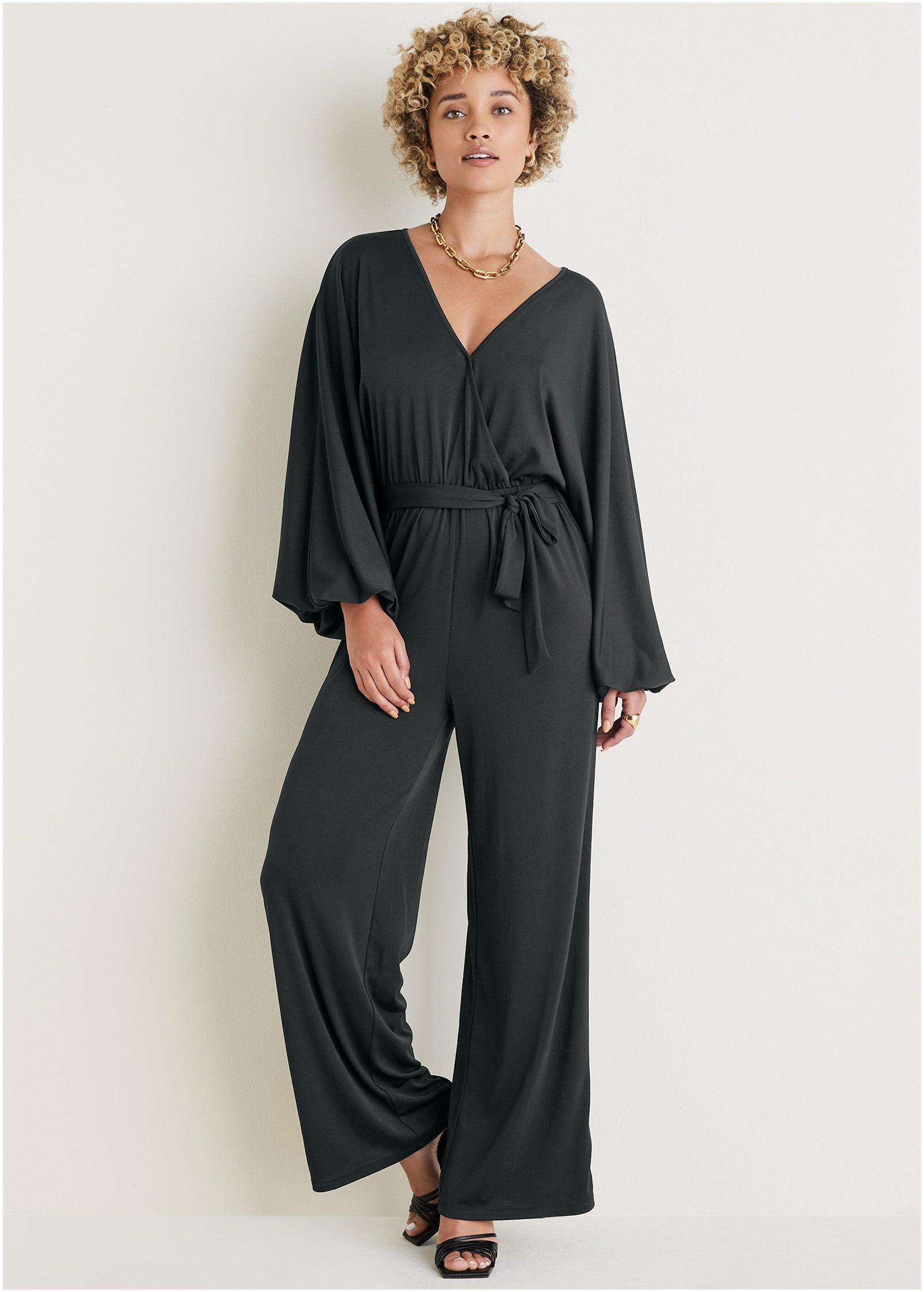 Volume Sleeve Detail Jumpsuit - Black Product Image