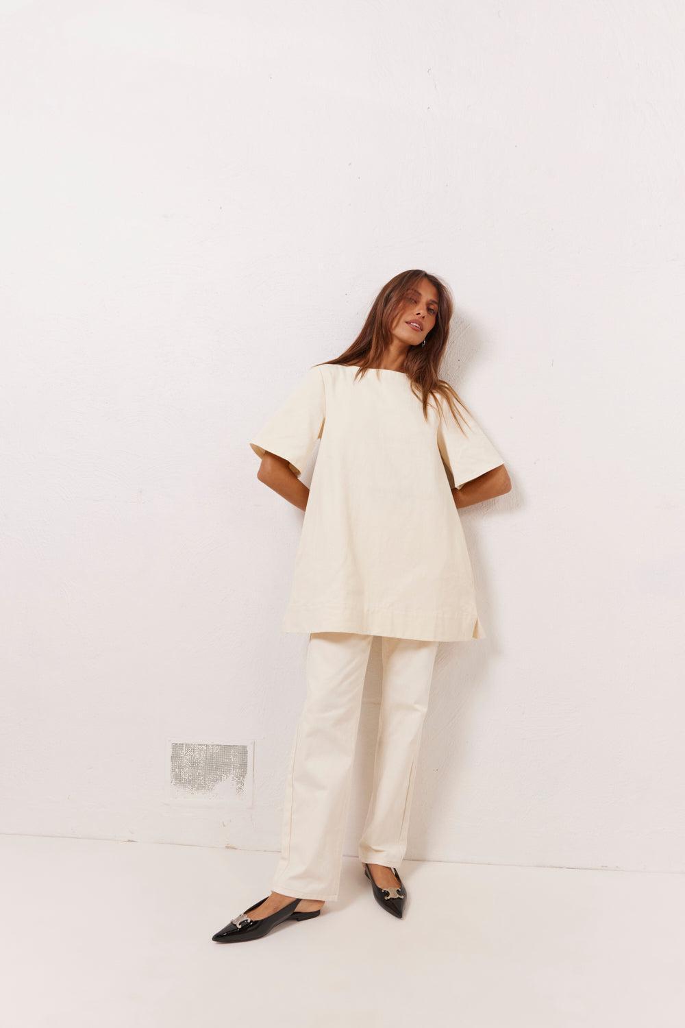 Suki Denim Mini Dress Cream Product Image