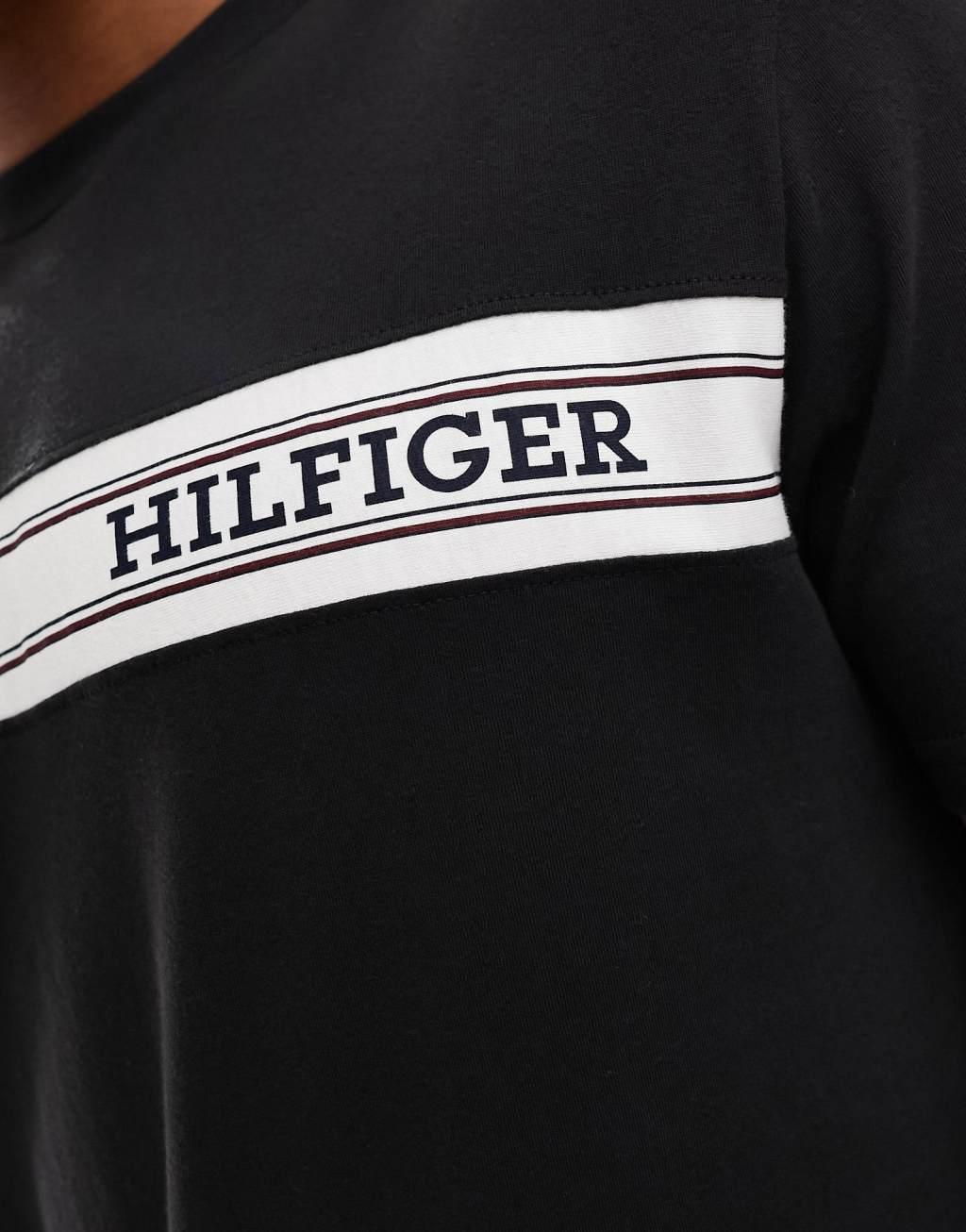 Tommy Hilfiger monotype stripe lounge T-shirt in navy Product Image
