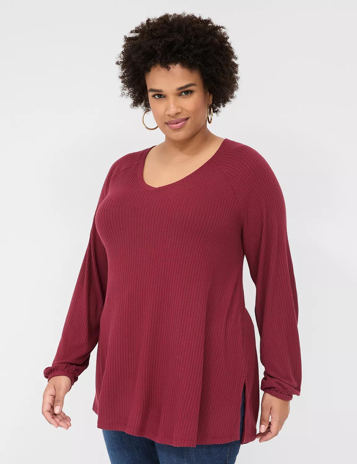 Relaxed Blouson-Sleeve V-Neck Top Product Image