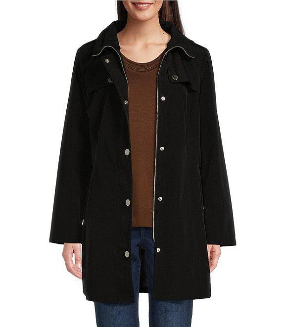London Fog Stand Collar Water Resistant Hooded Rain Coat Product Image