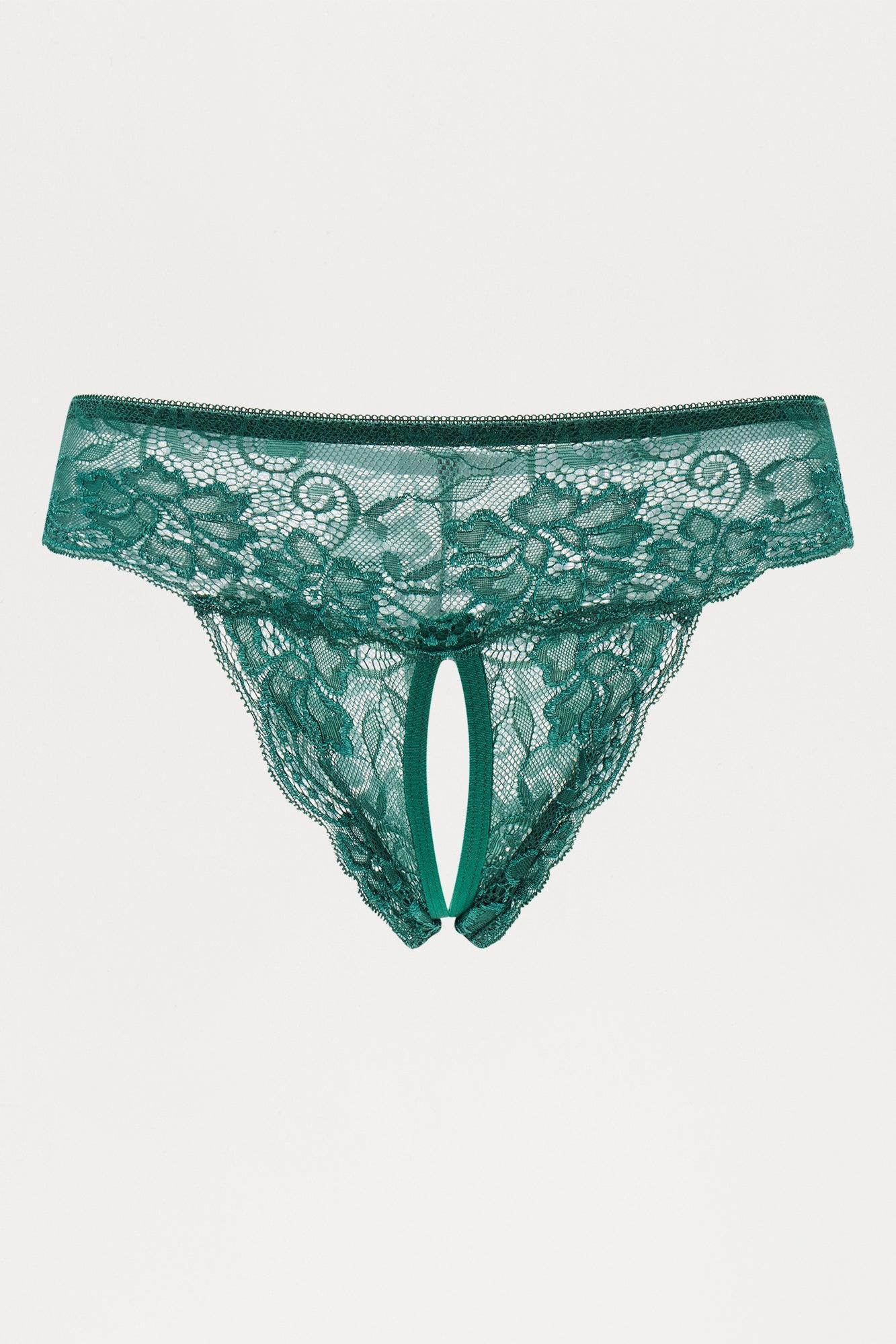 Nikki Lace Crotchless Cheeky Panty - Hunter Product Image