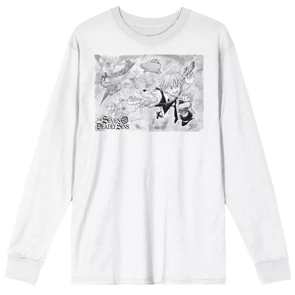 Men's Seven Deadly Sins Meliodas, Elizabeth & Hawk Chapter 1 Long Sleeve Graphic Tee, Size: XL, White Product Image