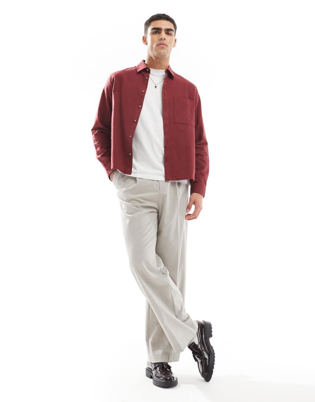 ASOS DESIGN boxy brushed oxford regular shirt in burgundy Product Image
