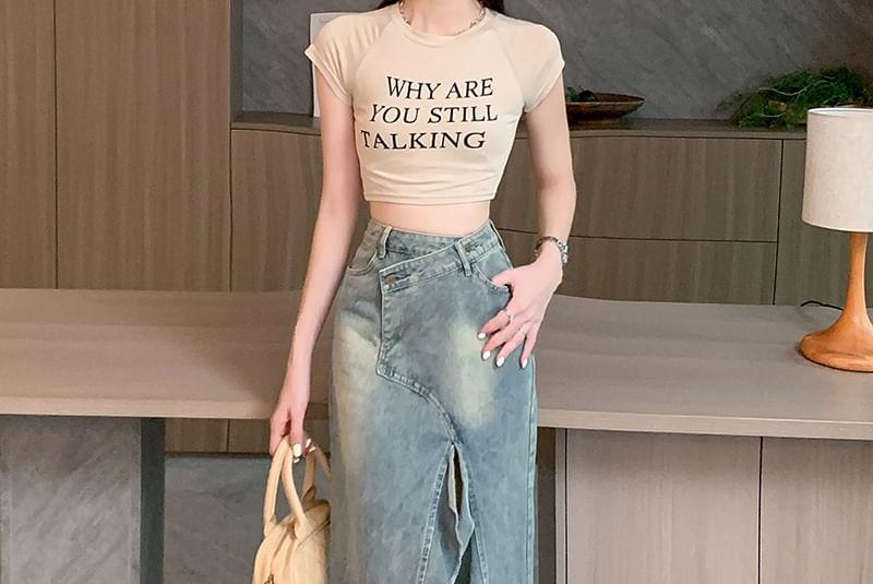 High Rise Washed Denim Maxi Fishtail Skirt Product Image