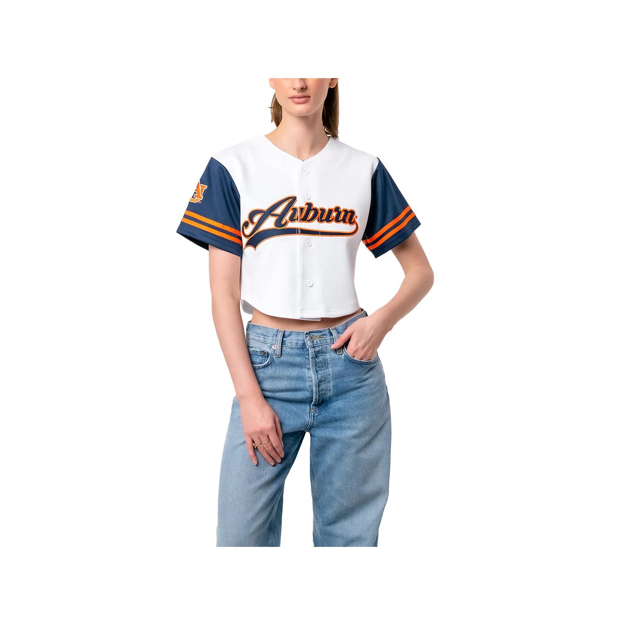 Women's Established & Co. White Auburn Tigers Baseball Jersey Cropped T-Shirt, Size: Small Product Image