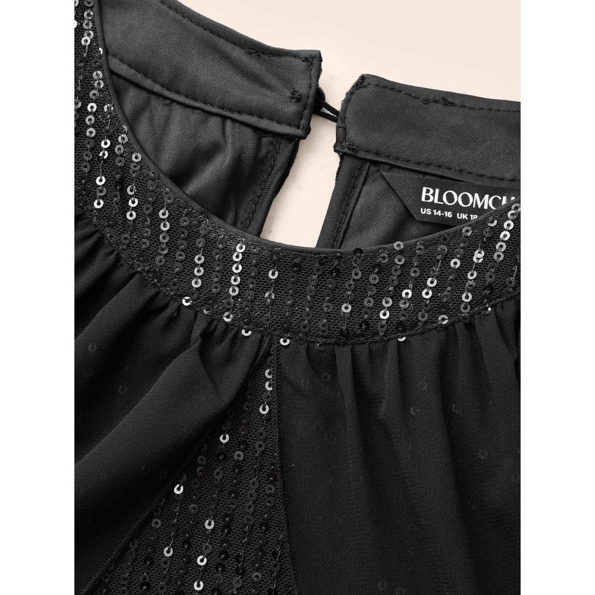 Plus Size Sequin Mesh Off Shoulder Dress Black Women Cocktail Texture Round Neck Short sleeve Curvy BloomChic 28/5X Product Image