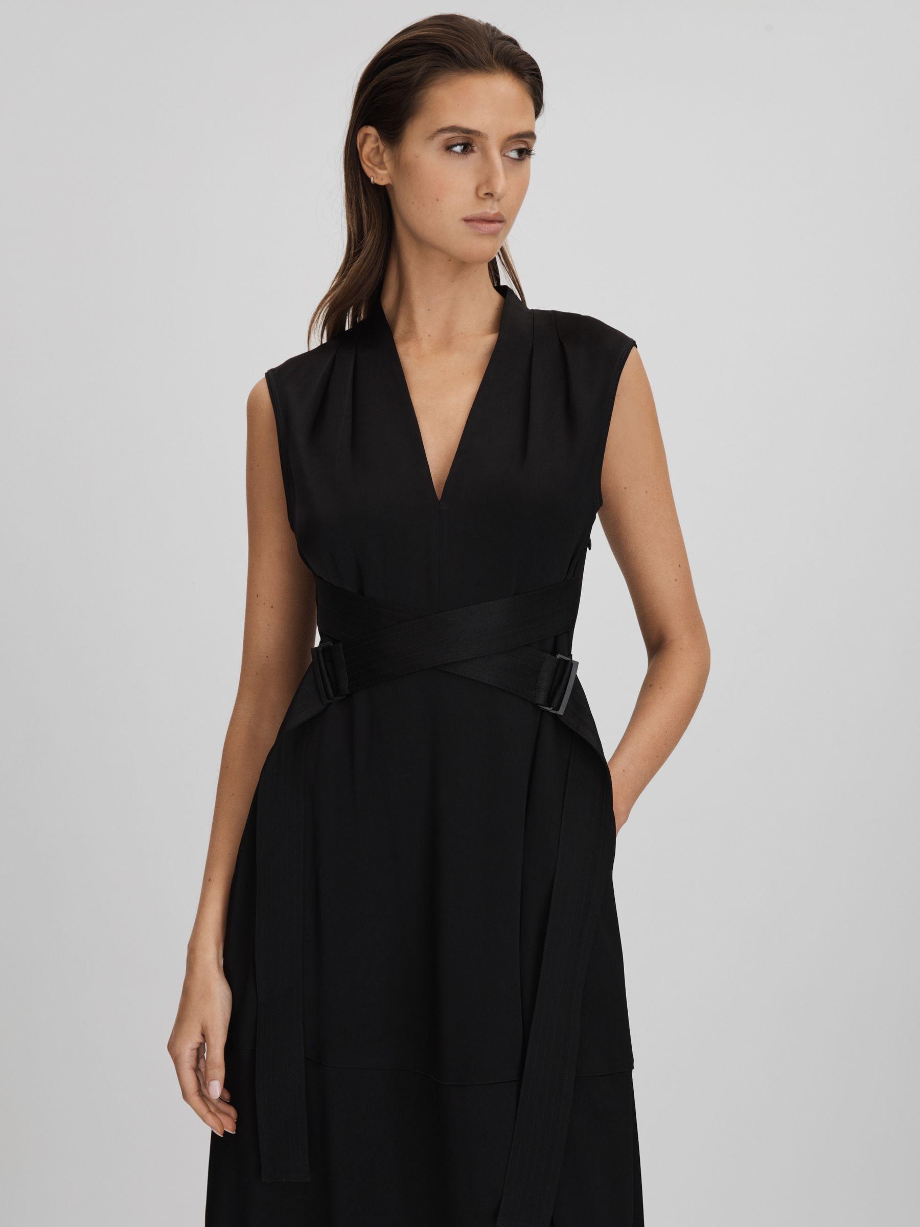 Strappy Asymmetric Midi Dress in Black Product Image