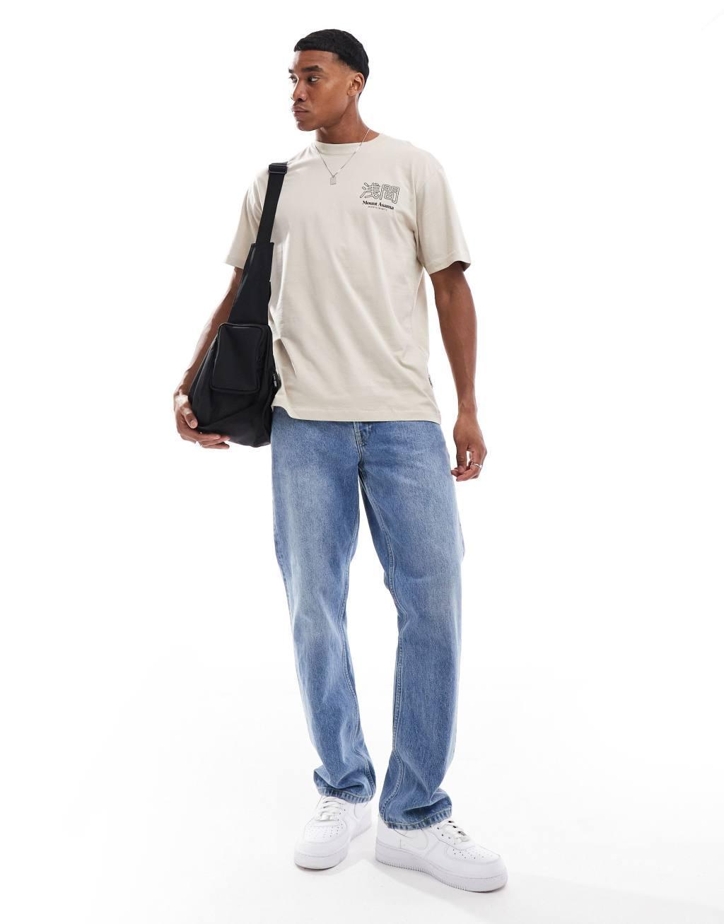ONLY & SONS oversized T-shirt with mountain back print in stone Product Image