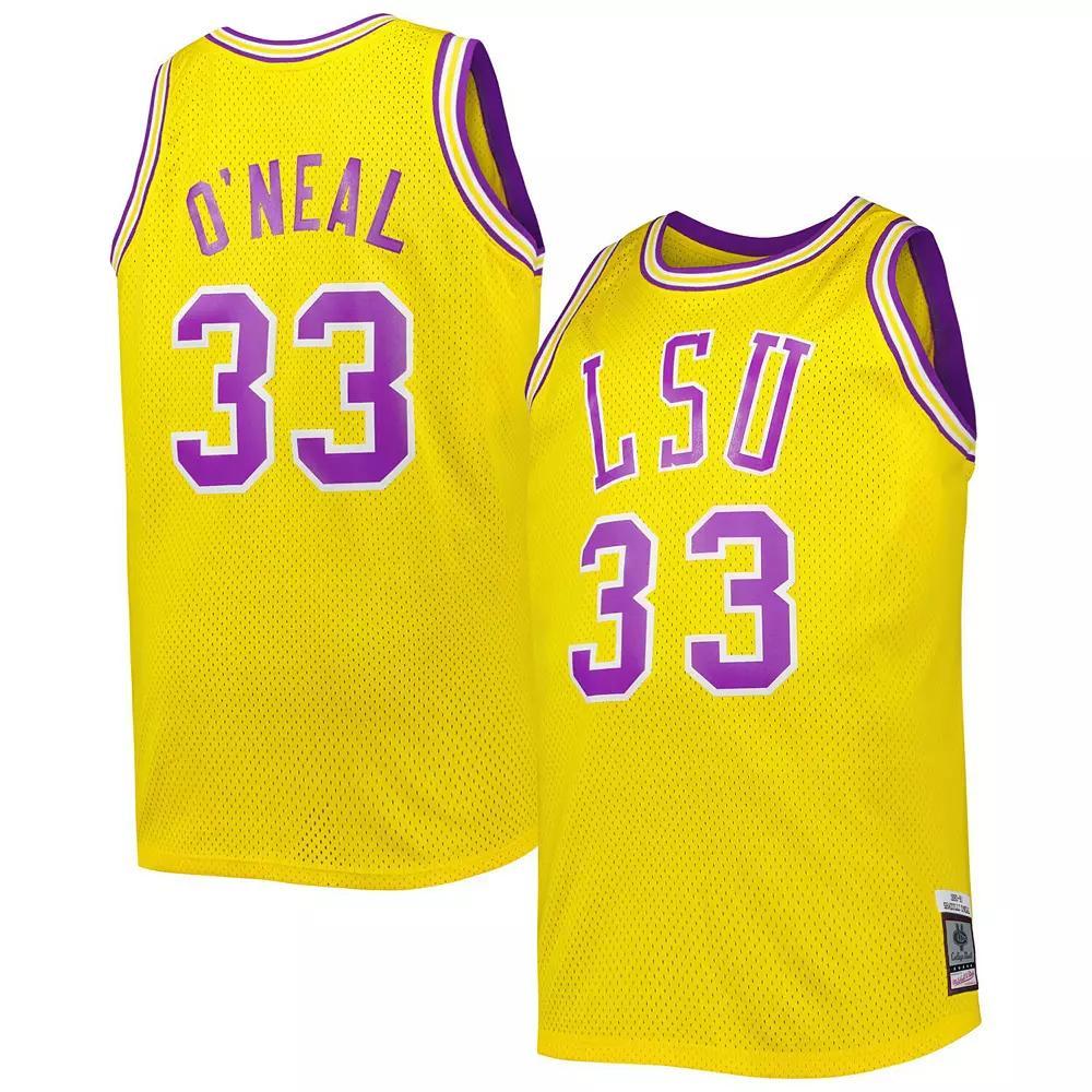 Men's 1990/91 Mitchell & Ness Shaquille O'Neal Gold LSU Tigers Big & Tall Swingman Jersey, Size: XLT Product Image