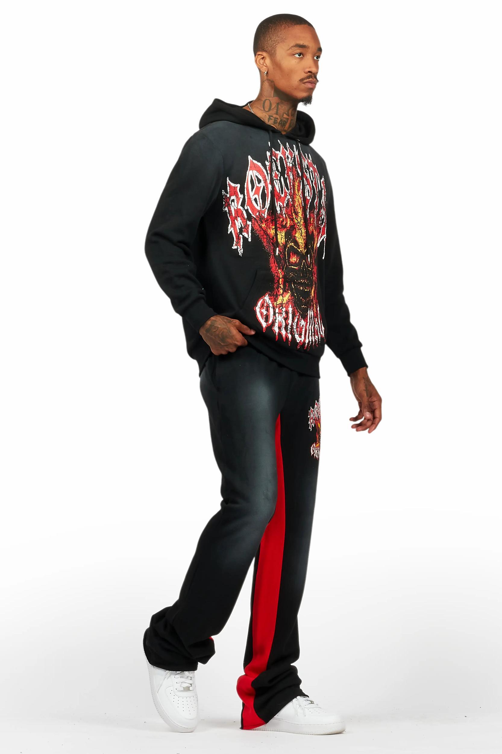 HDStar Black/Red Hoodie/Baggy Track Pant Set Male Product Image