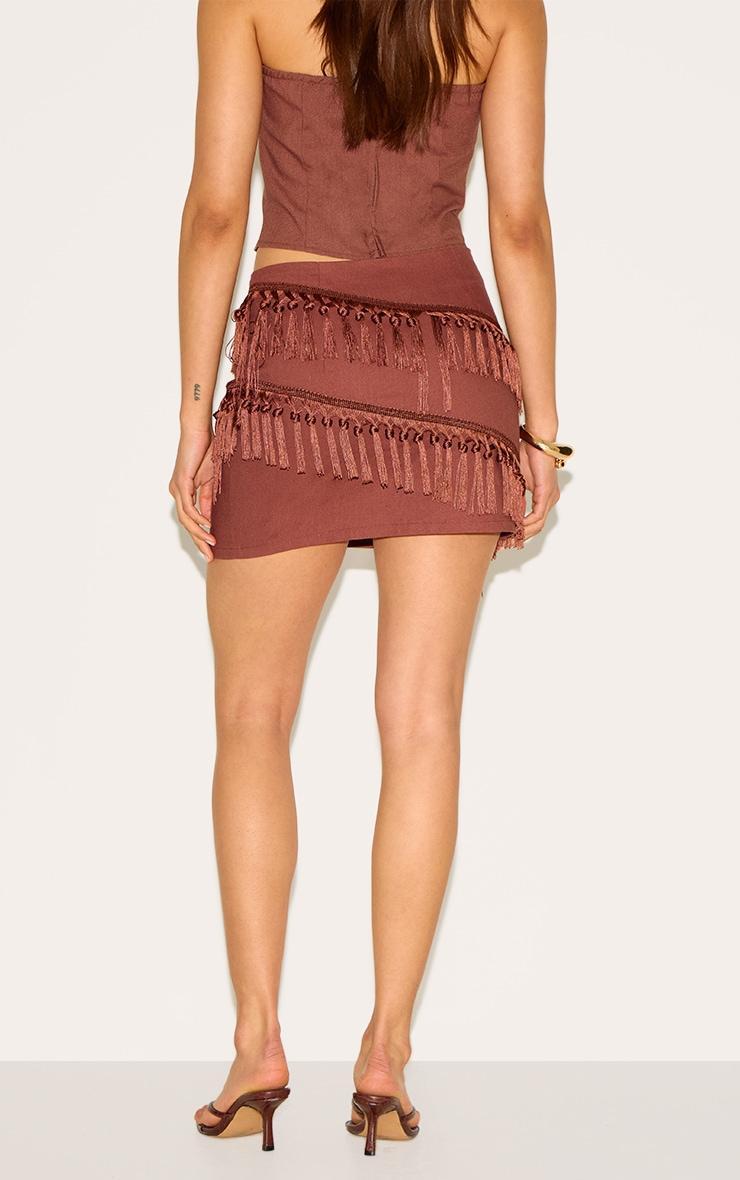 Chocolate Linen Tassle Detail Mini Skirt Product Image