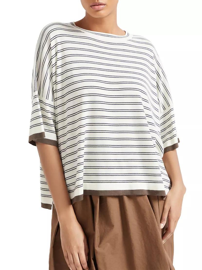 Cashmere and Silk Striped Lightweight Knit T-Shirt Product Image