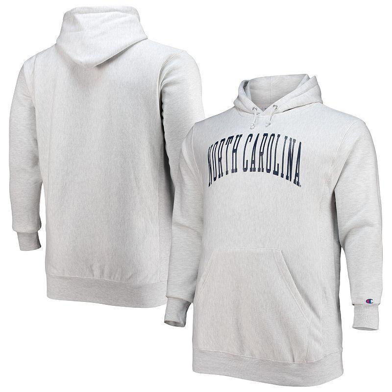 Men's Champion Heathered Gray North Carolina Tar Heels Big & Tall Reverse Weave Fleece Pullover Hoodie Sweatshirt, Size: 2XLT, Grey Product Image