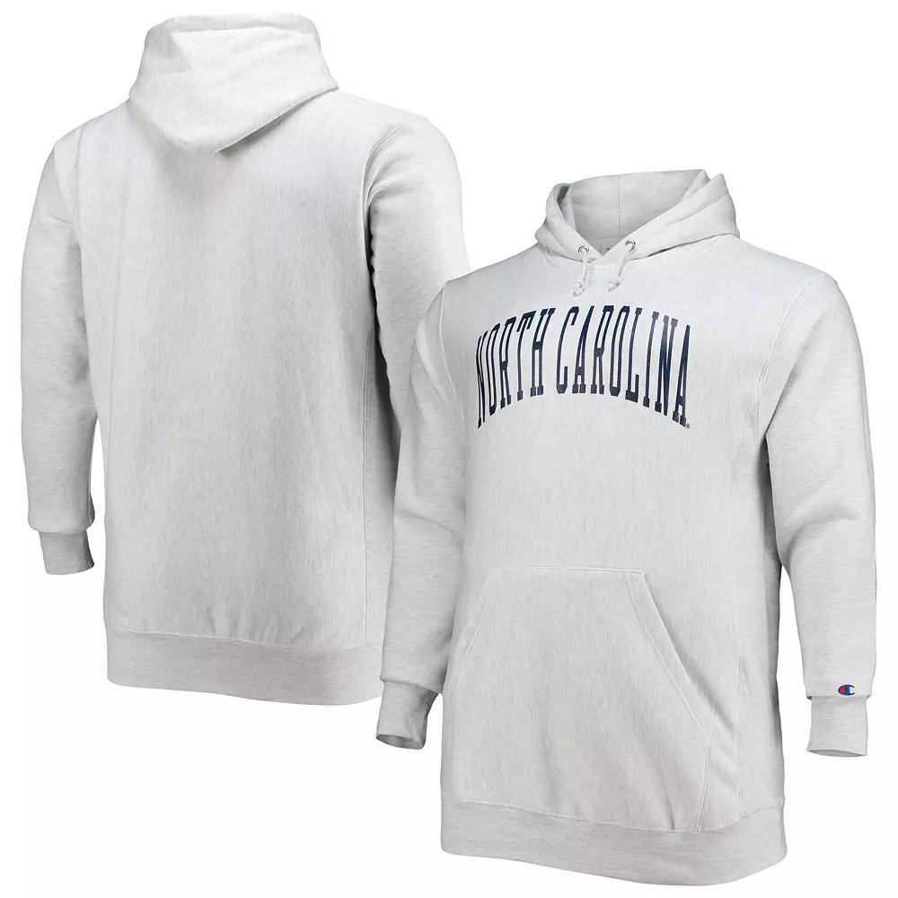 Men's Champion Heathered Gray North Carolina Tar Heels Big & Tall Reverse Weave Fleece Pullover Hoodie Sweatshirt, Size: 2XLT, Grey Product Image