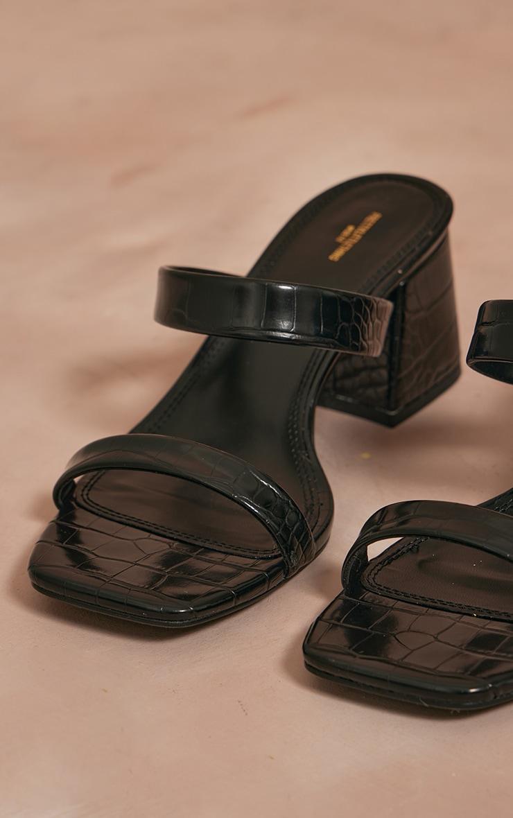 Black Croc Pu Wide Fit Square Toe Block Heeled Mules Product Image
