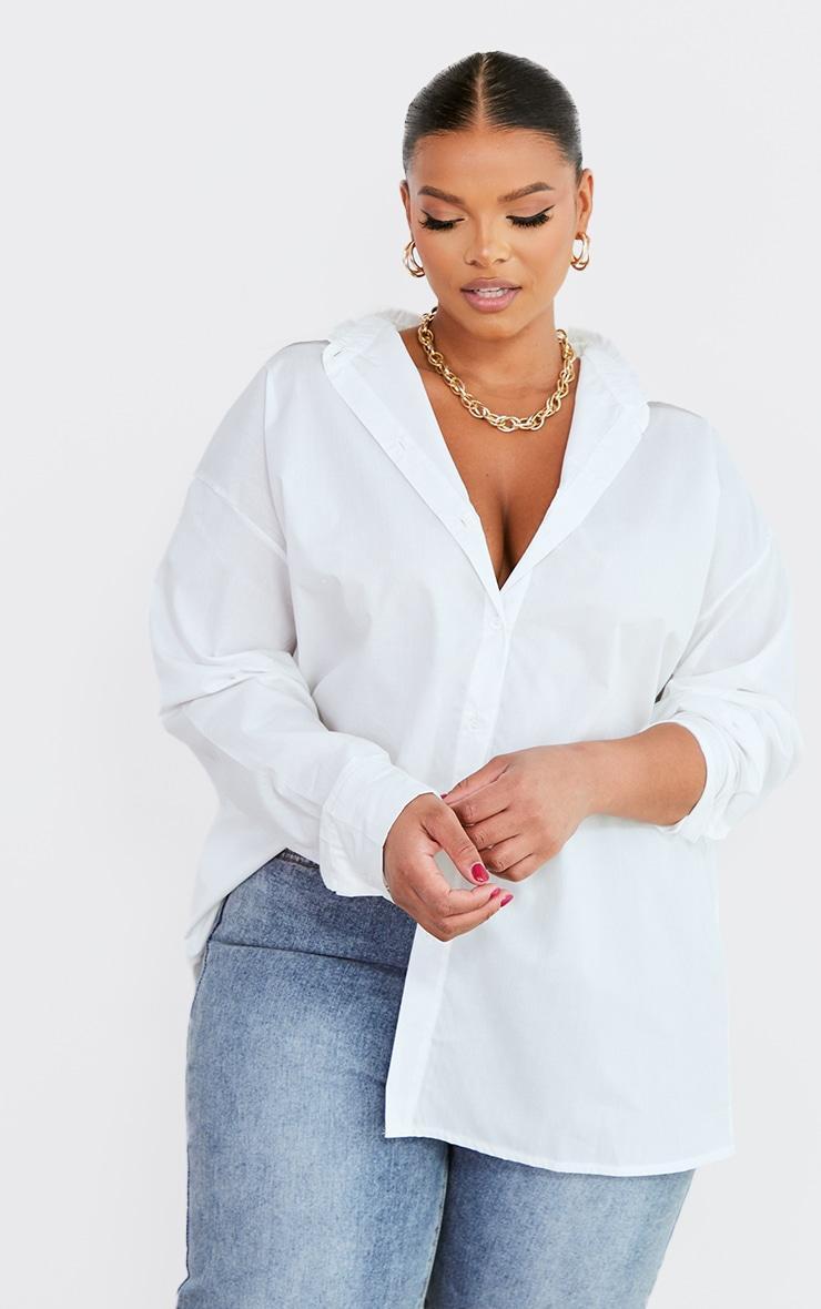Plus White Oversized Basic Poplin Shirt Product Image