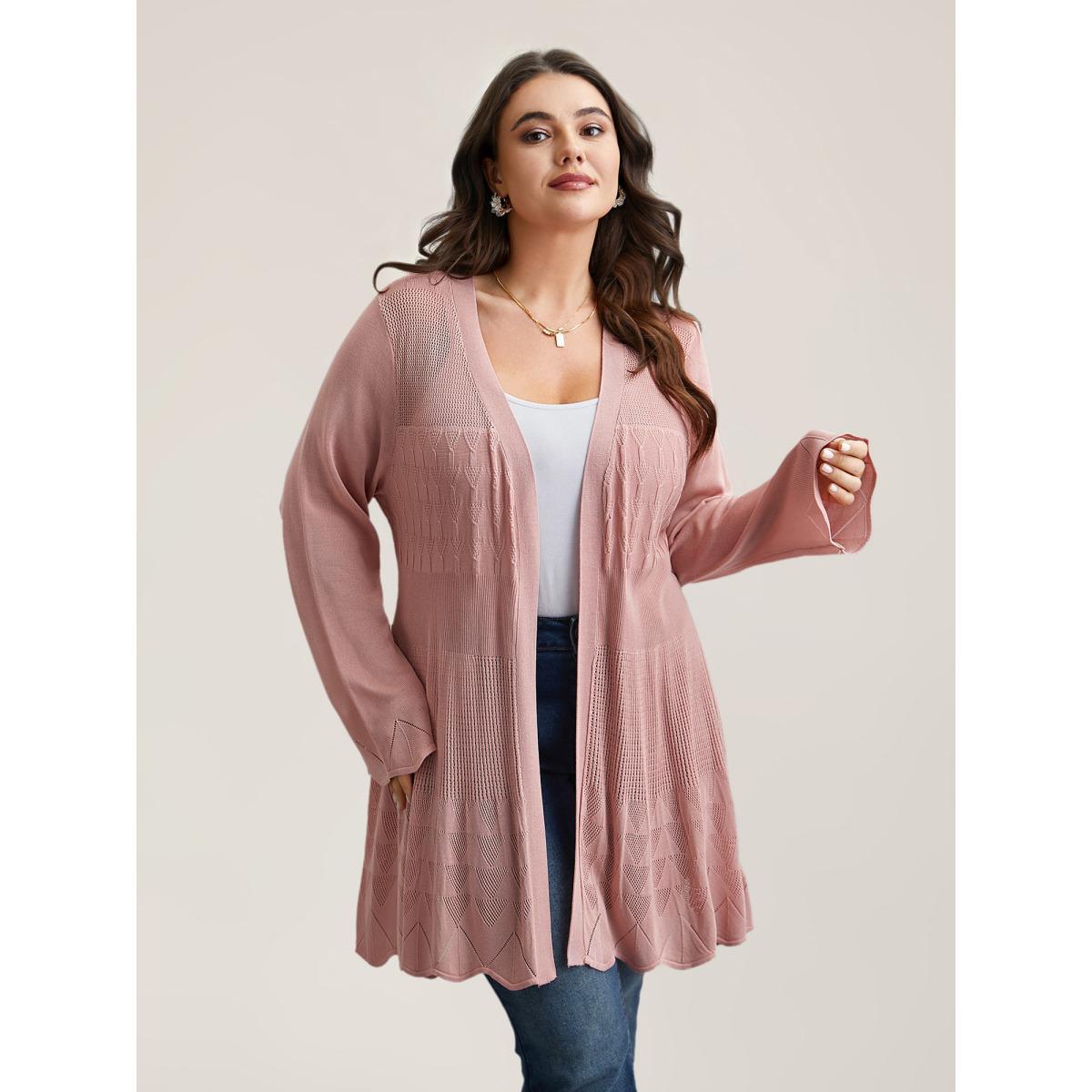 Plus Size Cut-Out Textured Open-Front Knit Cardigan Crepe Women Casual Loose Long Sleeve Everyday Cardigans BloomChic 22-24/3X Product Image