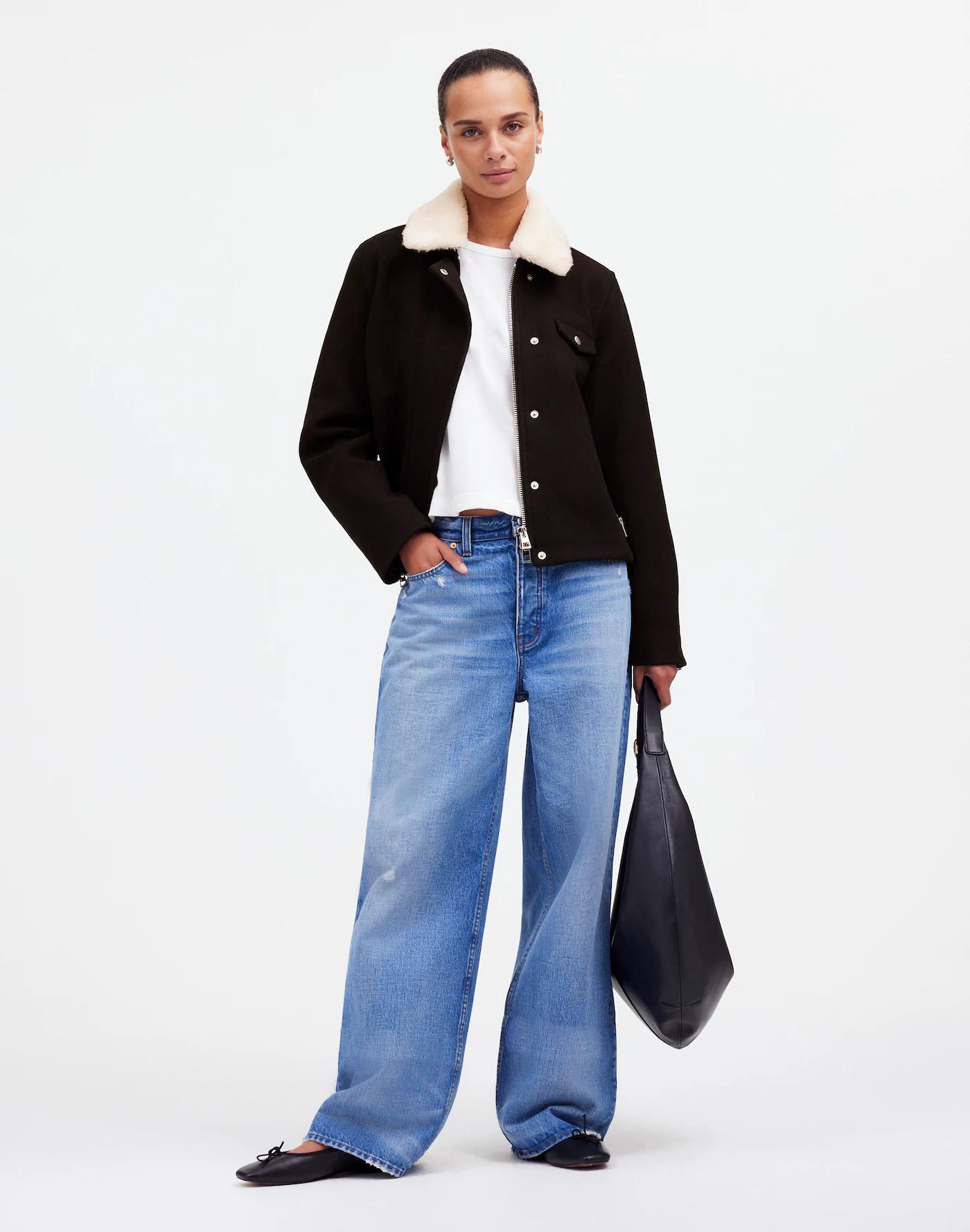 Sherpa-Collar Asymmetric Zip-Front Jacket Product Image