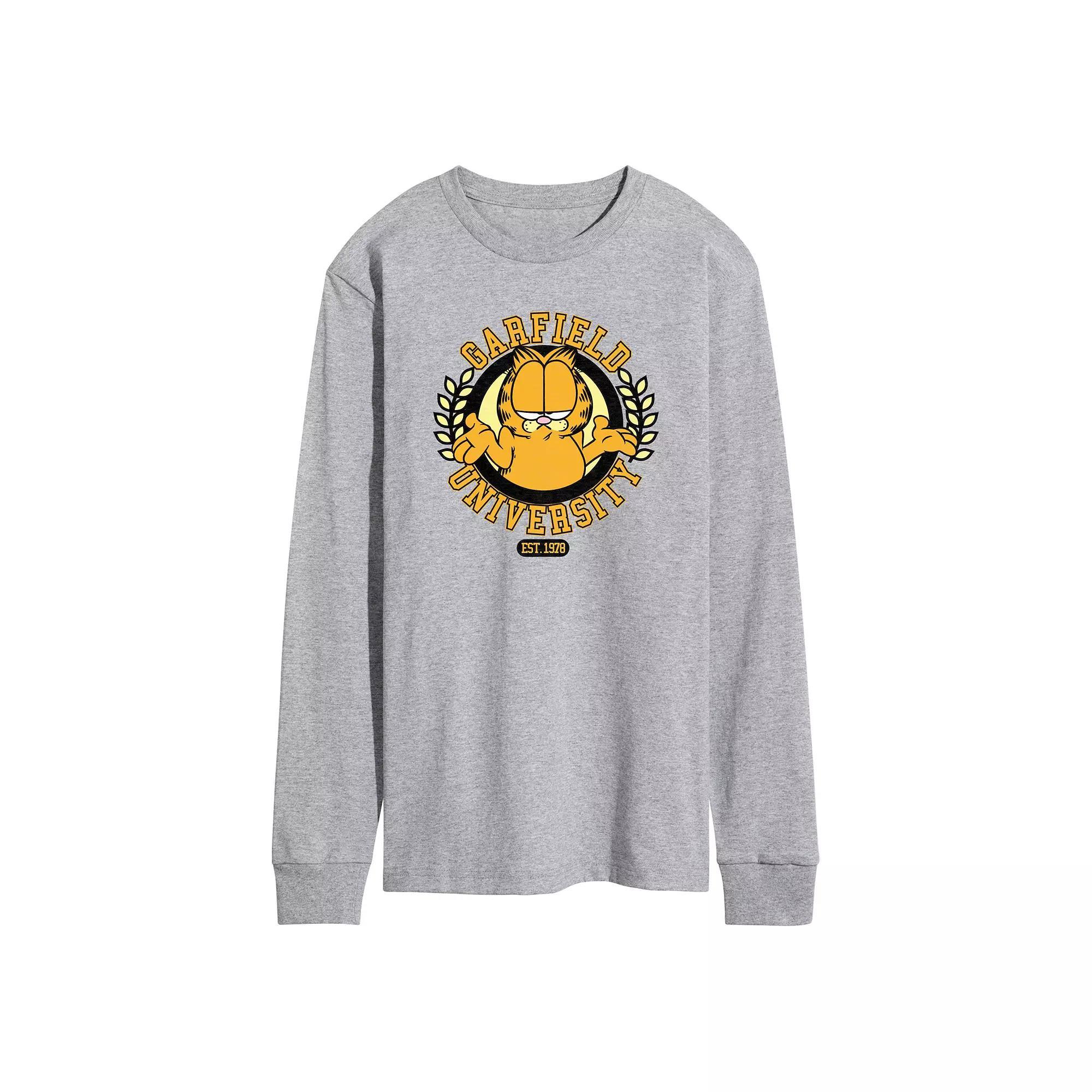 Mens Garfield University Long Sleeve Graphic Tee Grey Gray Product Image
