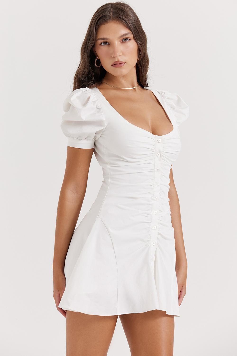 Hameda White Puff Sleeve Mini Dress Product Image