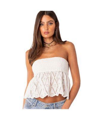 Womens Lacey Cotton Scrunch Tube Top Product Image