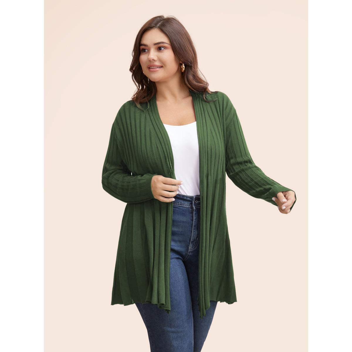 Plus Size Plain Textured Kimono Collar Cardigan Aegean Women Casual Loose Long Sleeve Everyday Cardigans BloomChic 14-16/1X Product Image