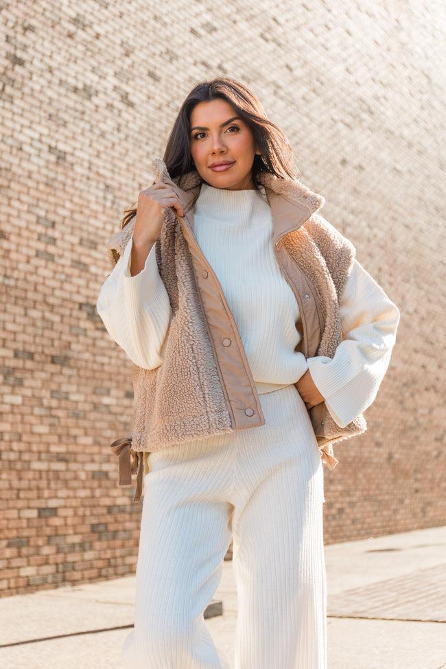 Feel It All Beige Oversized Sherpa Vest SALE Product Image