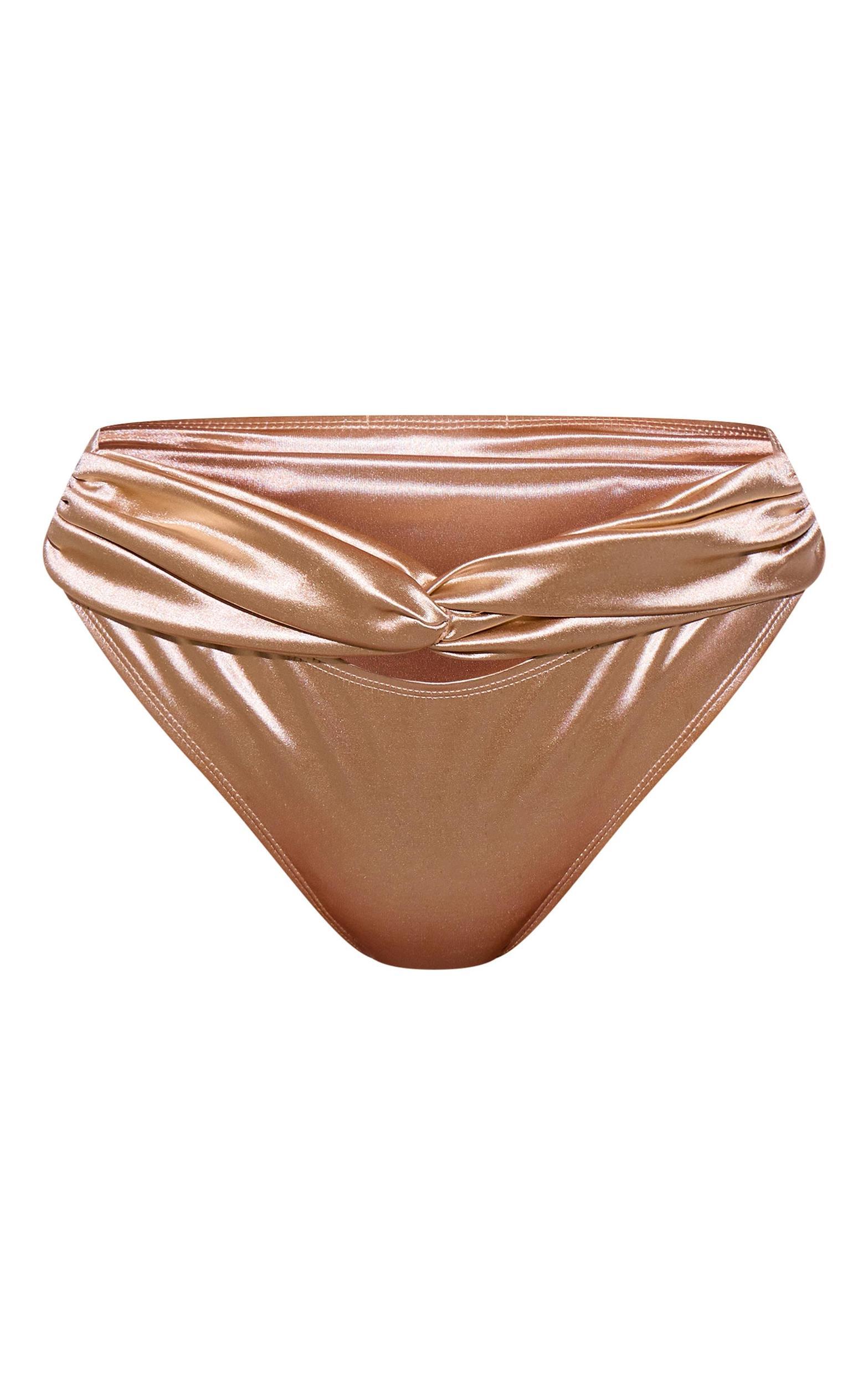 Champagne Ruched Waist Bikini Bottoms Product Image