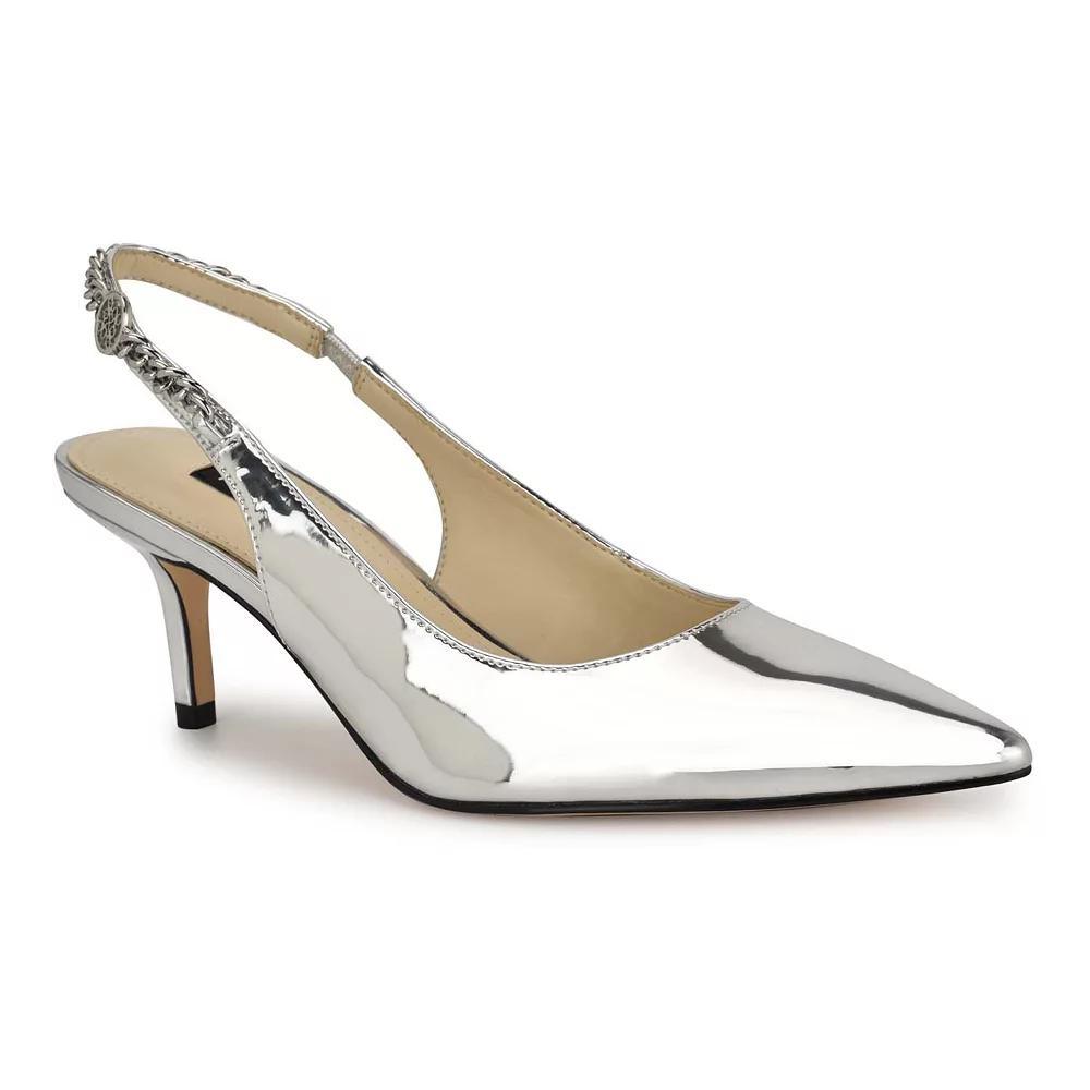 Nine West Annae Pointy Toe Slingback Womens Dress Pumps Silver Mirror Grey Product Image
