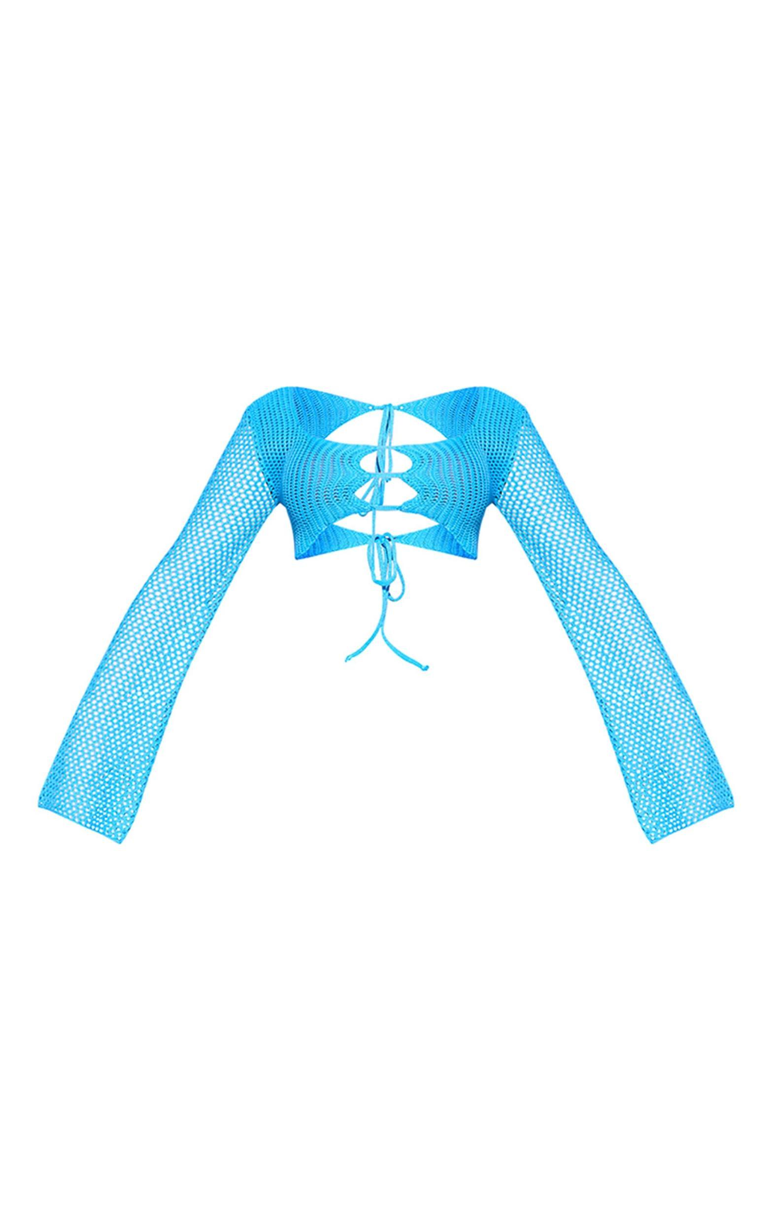 Aqua Crochet Long Sleeve Beach Top Product Image