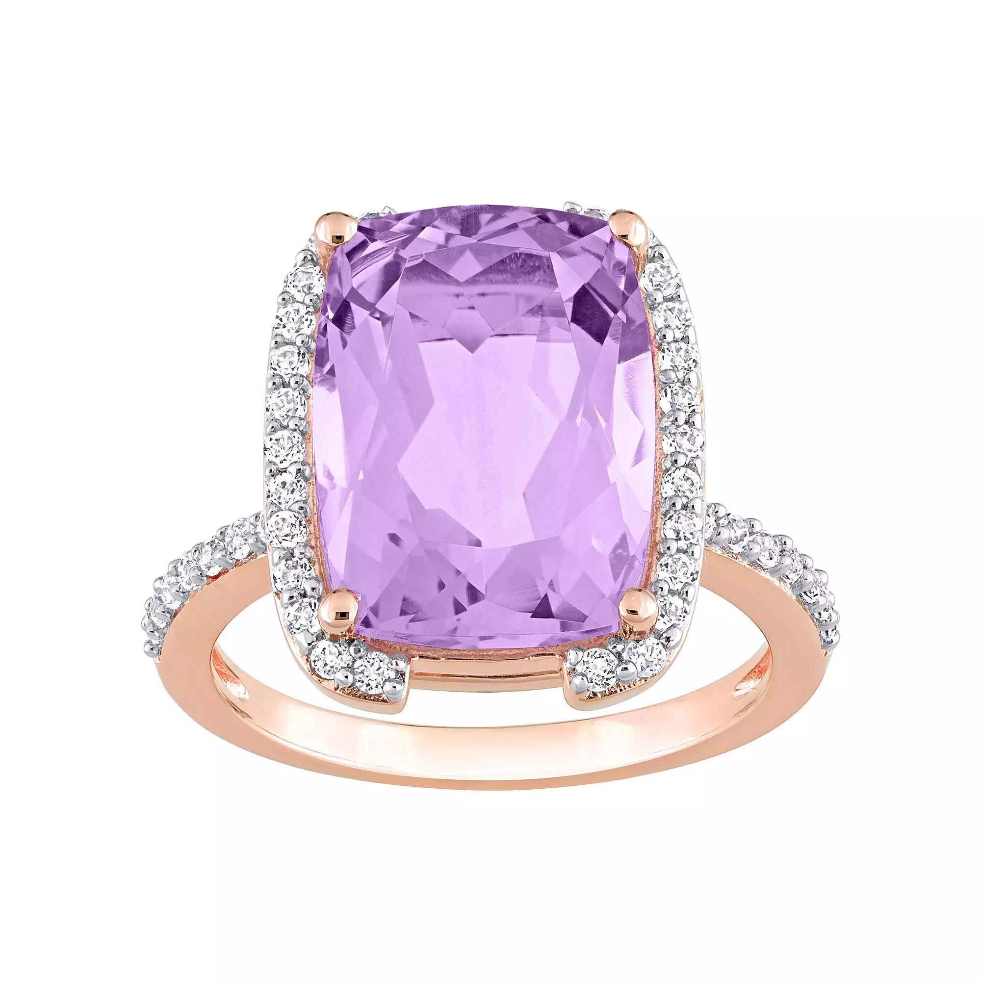 Stella Grace 18k Rose Gold Over Silver Rose De France & White Topaz Bracket Cocktail Ring, Women's, Size: 5.50, Pink Tone Product Image