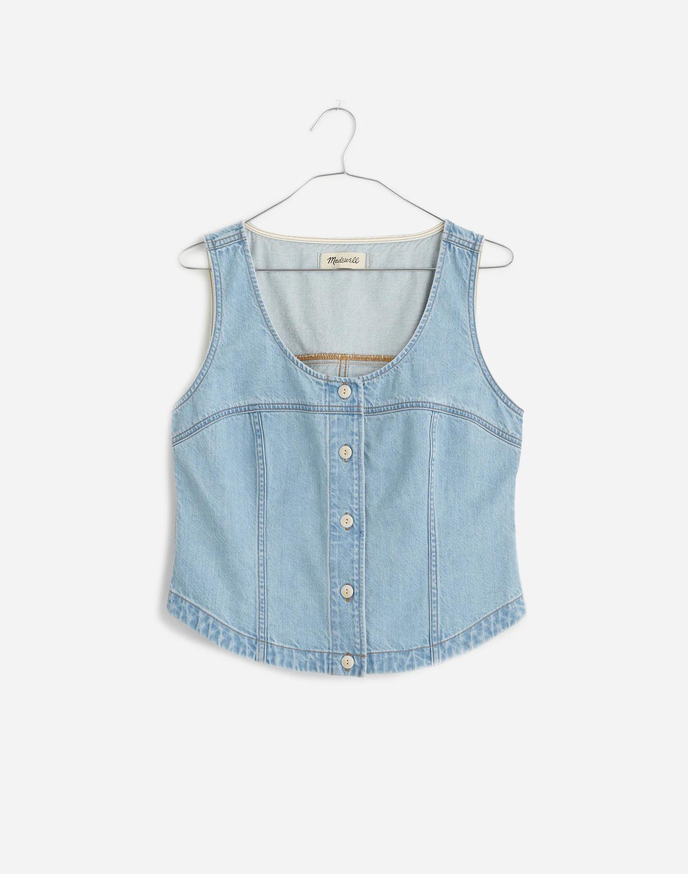 Denim Button-Front Top Product Image