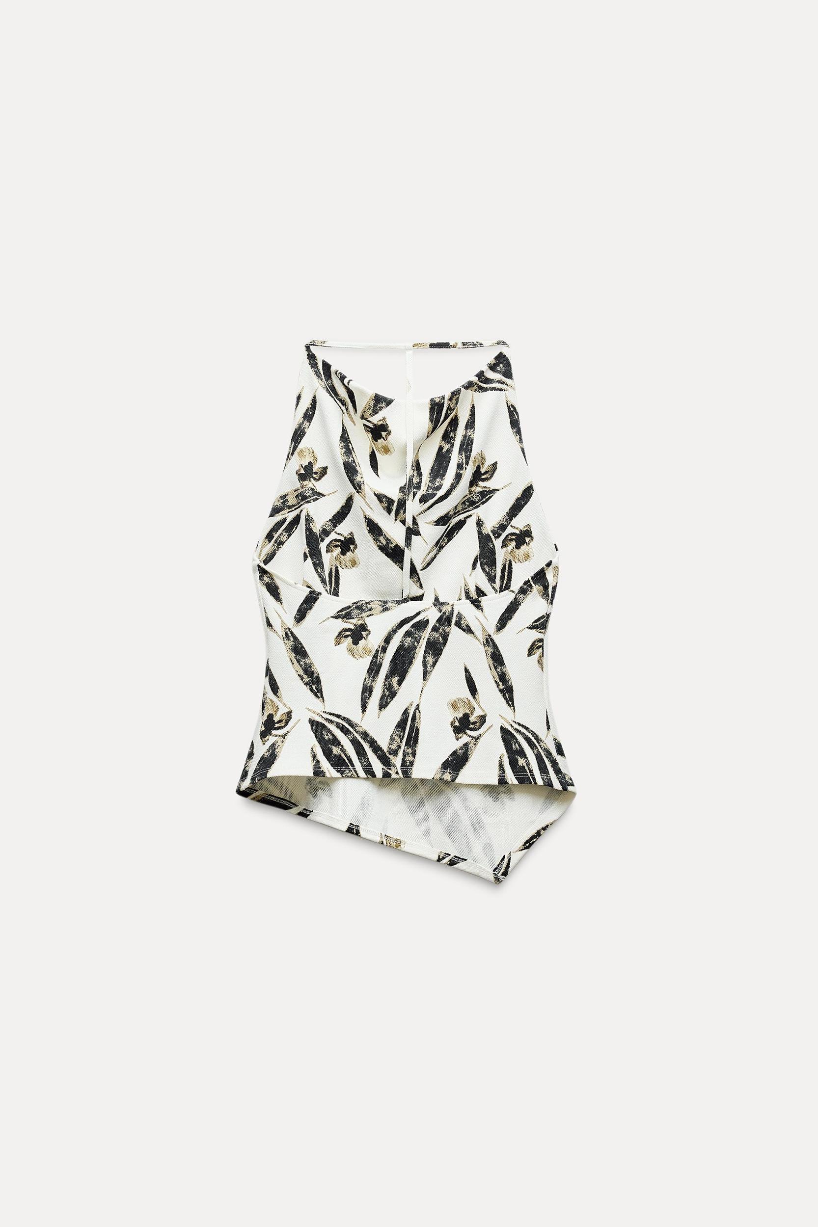 PRINTED PIQUÉ HALTER TOP Product Image