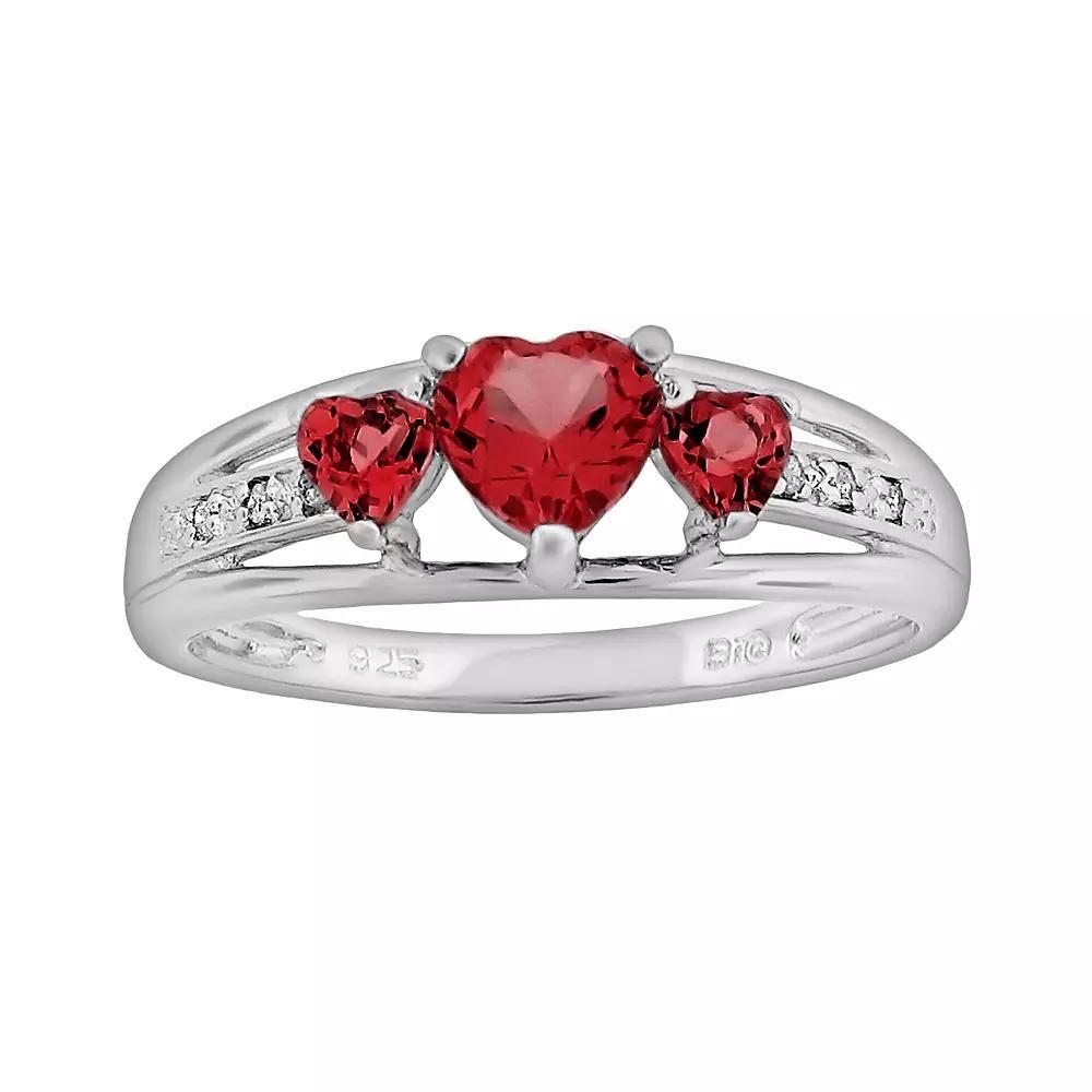 Gemminded Sterling Silver Lab-Created Sapphire and Diamond Accent Heart 3-Stone Ring, Women's, Size: 6, Blue Product Image