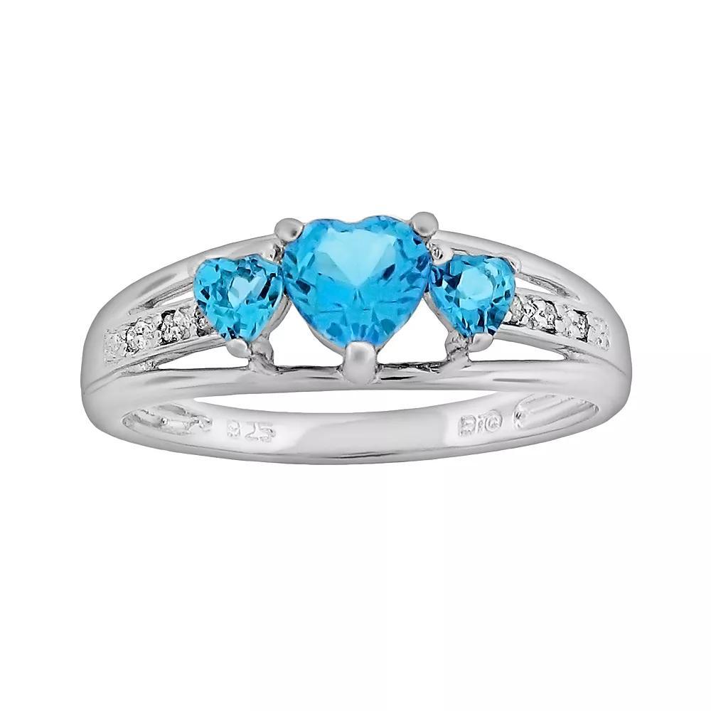 Gemminded Sterling Silver Lab-Created Sapphire and Diamond Accent Heart 3-Stone Ring, Women's, Size: 6, Blue Product Image