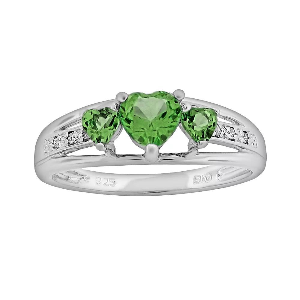 Gemminded Sterling Silver Peridot and Diamond Accent Heart 3-Stone Ring, Women's, Size: 7 Product Image