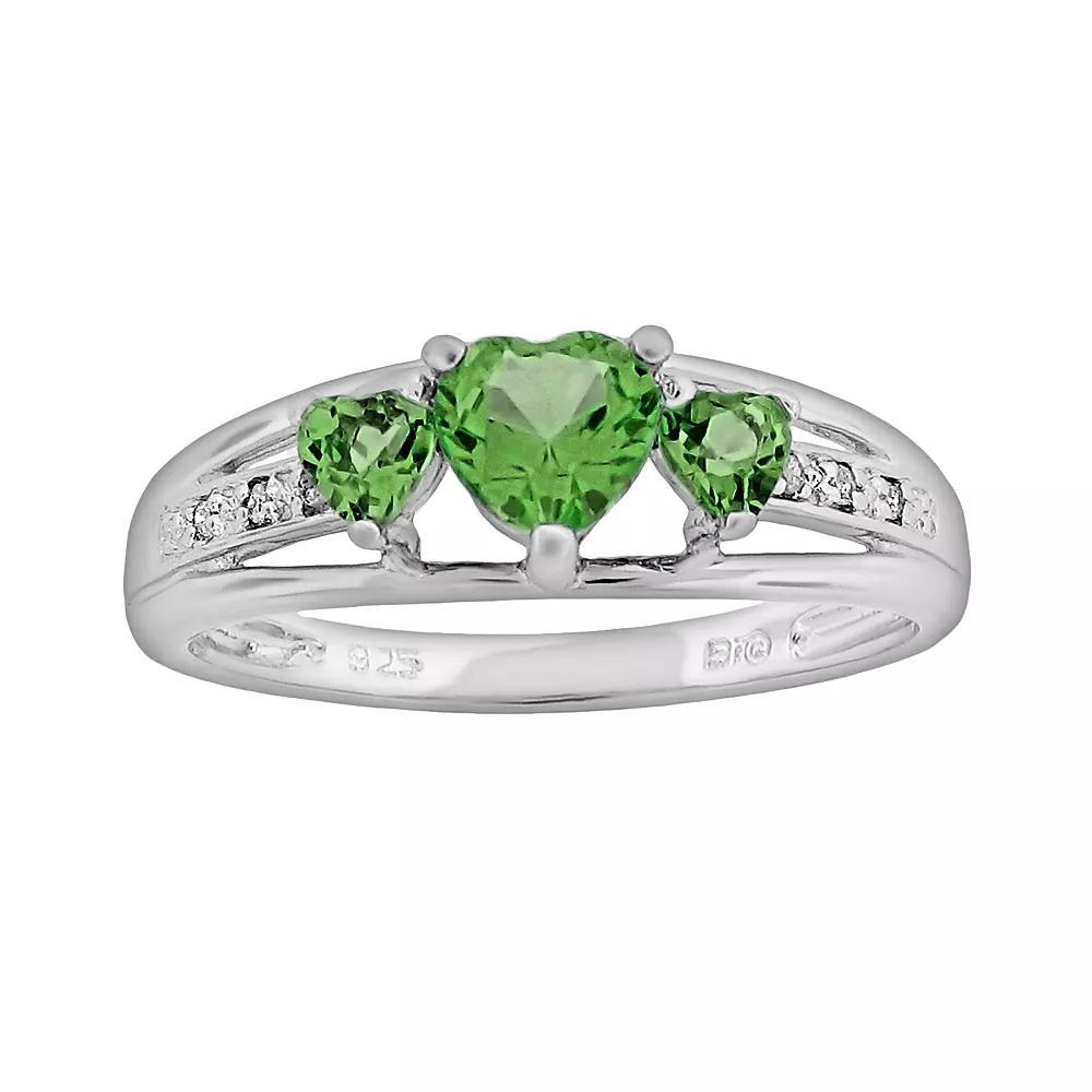 Gemminded Sterling Silver Peridot and Diamond Accent Heart 3-Stone Ring, Women's, Size: 7 Product Image