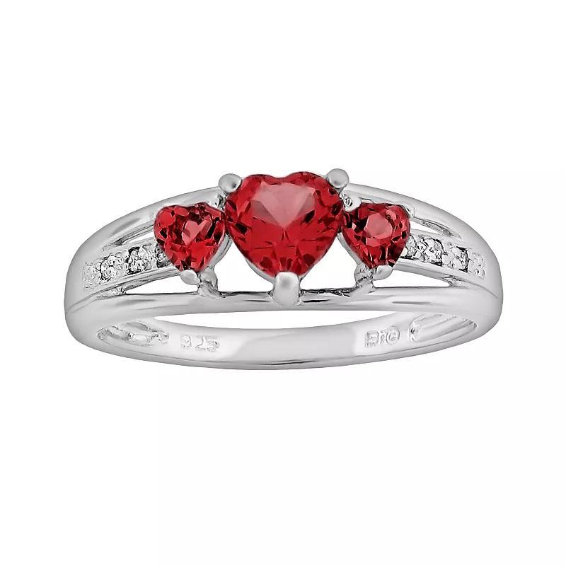 Gemminded Sterling Silver Lab-Created Sapphire and Diamond Accent Heart 3-Stone Ring, Women's, Size: 6, Blue Product Image