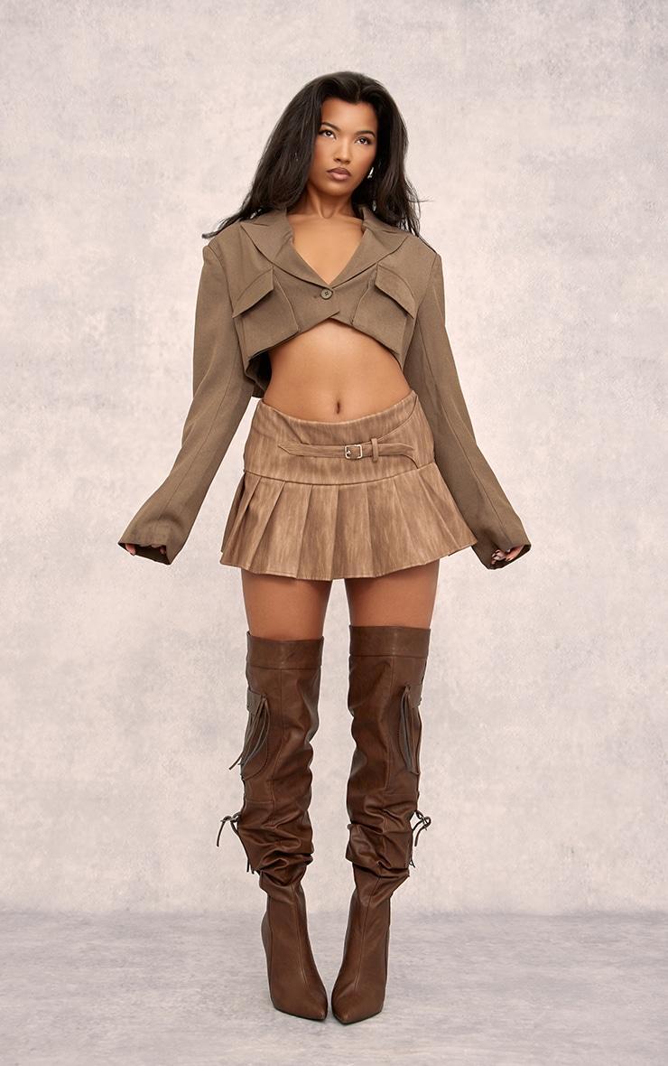 Moss Khaki Pocket Detail Super Cropped Blazer Product Image