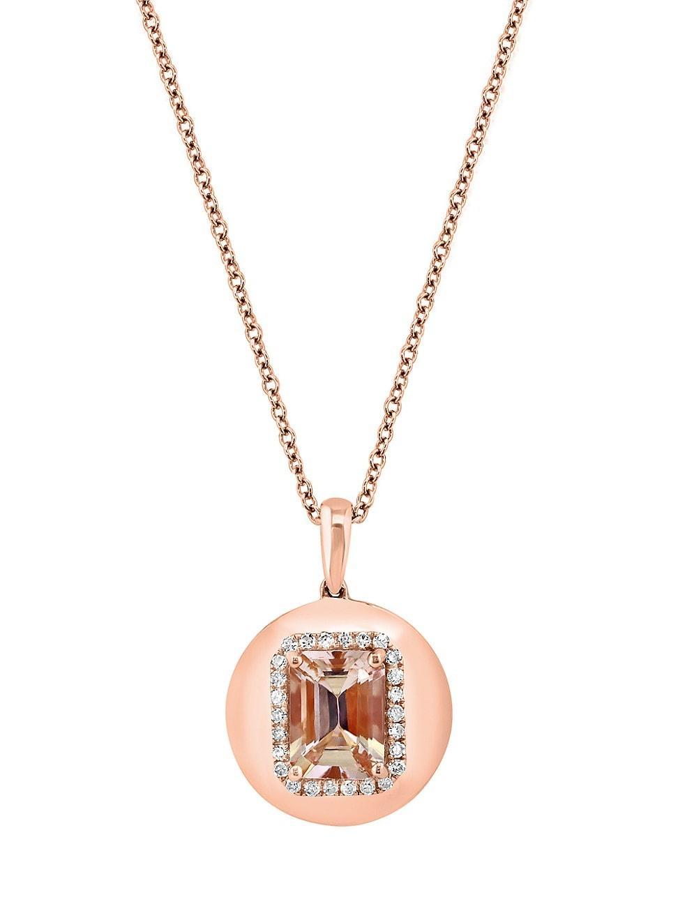 Womens 14K Rose Gold, Morganite & 0.13 TCW Diamond Pendant Necklace Product Image