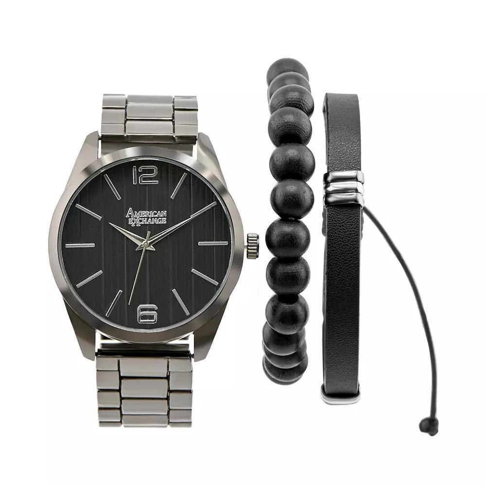 American Exchange Men's Gunmetal Tone Analog Watch, Bracelet & Card Case Set, Size: 44MM, Grey Product Image