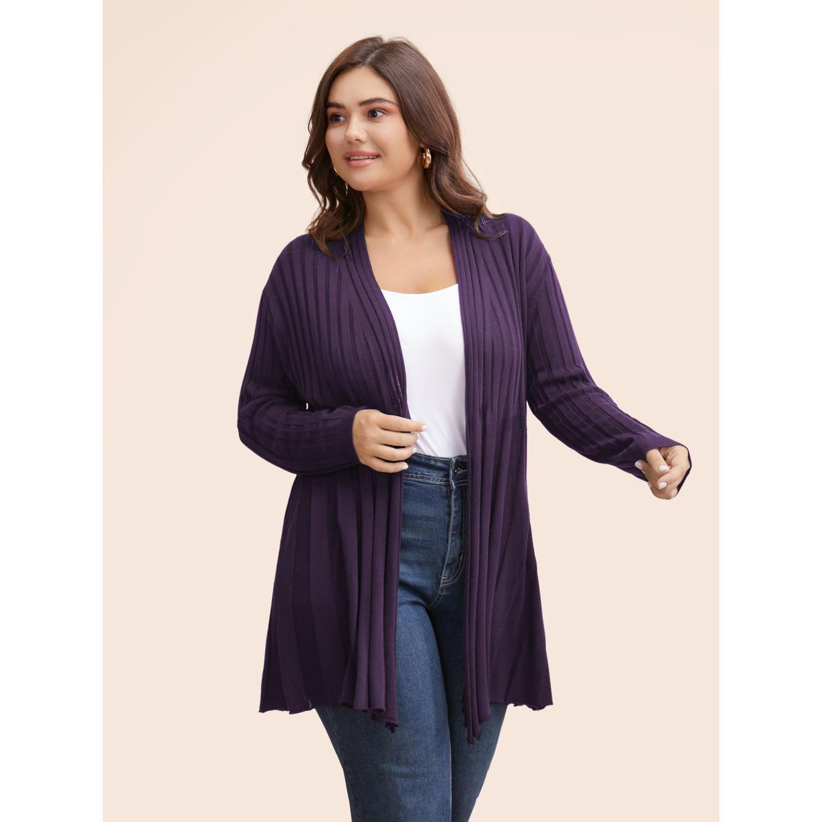 Plus Size Plain Textured Kimono Collar Cardigan Aegean Women Casual Loose Long Sleeve Everyday Cardigans BloomChic 14-16/1X Product Image
